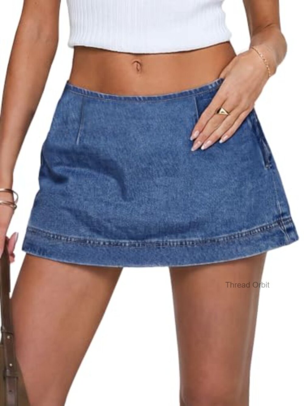 High Stretch Low Rise Denim Mini Skort with Built-in Shorts